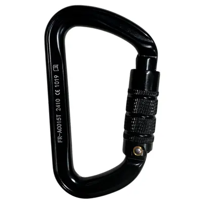 MOSQUETÃO EM ALUMÍNIO D ASSIMÉTRICO - TRIPLA TRAVA AUTO - 30kN - PRETO - CE EN - FOR ROPE ®