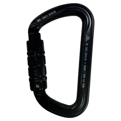 MOSQUETÃO EM ALUMÍNIO D ASSIMÉTRICO - TRIPLA TRAVA AUTO - 30kN - PRETO - CE EN - FOR ROPE ®