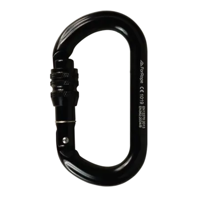 MOSQUETÃO ALUMINIO OVAL TRAVA ROSCA KEYLOCK 25kN PRETO - FOR ROPE ®