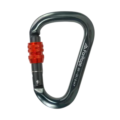 MOSQUETÃO ALUMÍNIO PERA/HMS 24KN - TRAVA ROSCA - (CINZA/ LARANJA) - CE/ EN - FOR ROPE