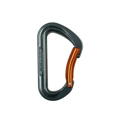 MOSQUETÃO EM ALUMÍNIO D MINI LIGHT - SEM TRAVA - 25kN CINZA - GATILHO CURVO LARANJA CE/EN - FOR ROPE ®