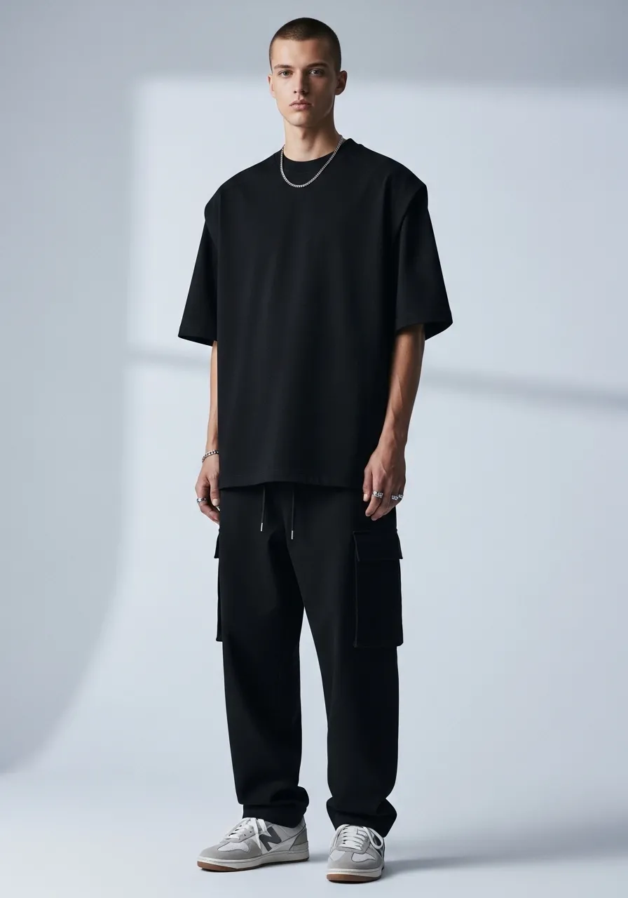 Camiseta Masculina Oversized Essential Black Premium