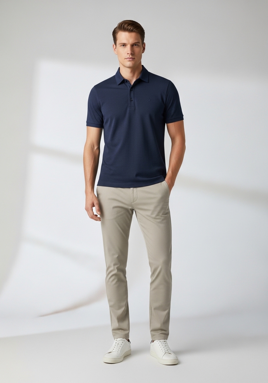 Polo Masculina Slim Fit Navy Elegance Premium