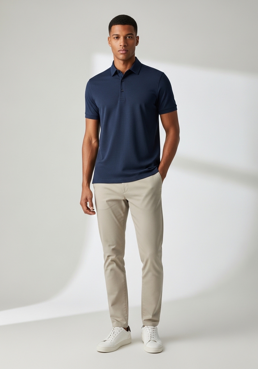 Polo Masculina Slim Fit Navy Elegance Premium
