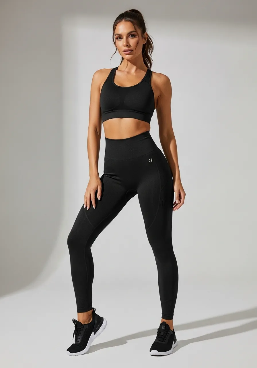 Conjunto Fitness Feminino Seamless Sculpt Black Power