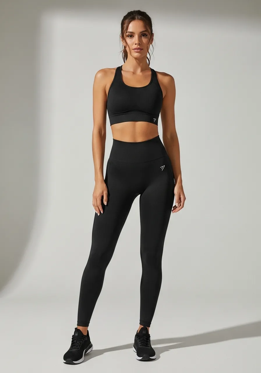 Conjunto Fitness Feminino Seamless Sculpt Black Power