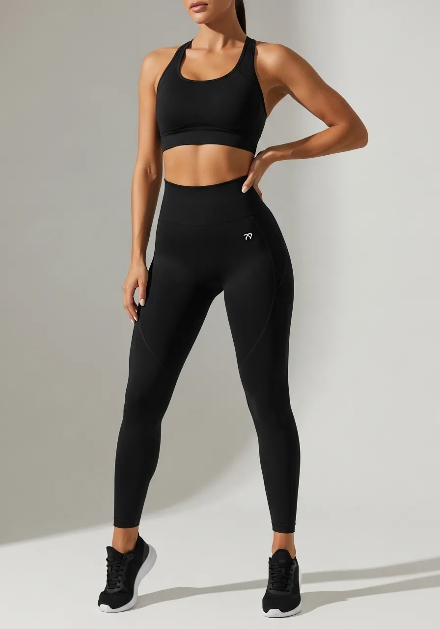 Conjunto Fitness Feminino Seamless Sculpt Black Power