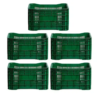 Caixa Plástica Agrícola Vazada - 20KG 50 litros ( kit 5 un ) - VERDE