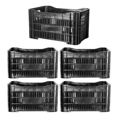 Caixa Plástica Agrícola Vazada - 20KG 50 litros ( kit 5 un )- PRETA