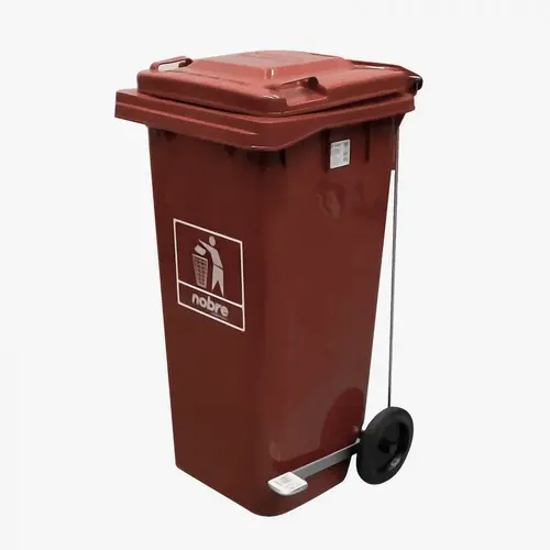 Carro Coletor de lixo Mod. Europeu 120 litros c/ Pedal - MARROM