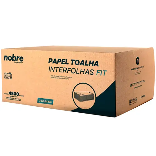 Papel Toalha Interfolha Fit - 20x23 cm - c/ 4.800 folhas - 2D Celulose Virgem - Nobre