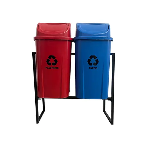 Conjunto coleta seletiva 60L com 2 lixeiras