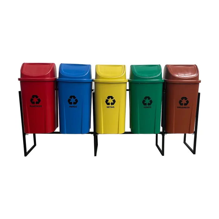 Conjunto coleta seletiva 60L com lixeiras