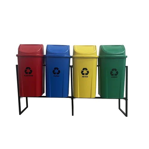 Conjunto coleta seletiva 60L com 4 lixeiras