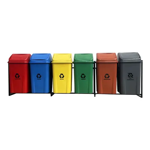 Conjunto coleta seletiva 100L com 6 lixeiras