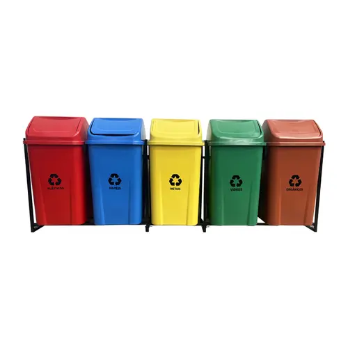 Conjunto coleta seletiva 100L com 5 lixeiras
