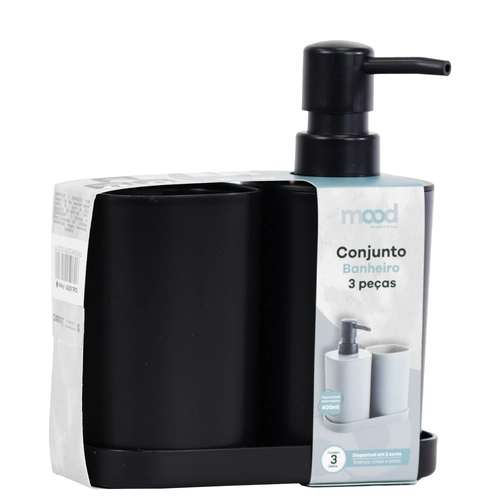 Conjunto p/ banheiro c/3pçs quadrado Preto - Mood