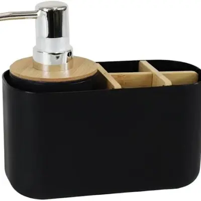 Organizador de banheiro de plástico c/ dispenser pump 280ml bambu Preto - Mood