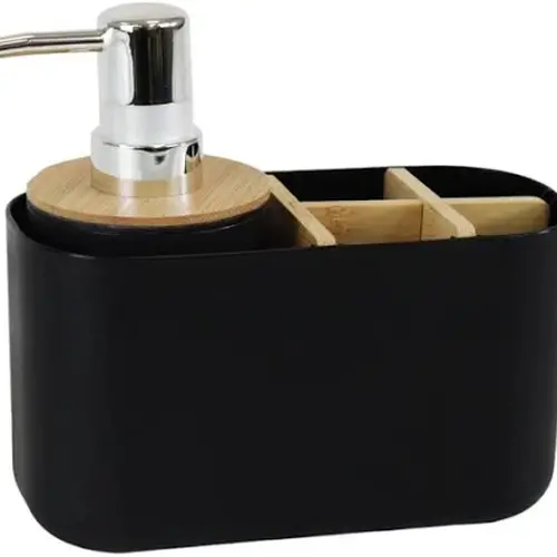 Organizador de banheiro de plástico c/ dispenser pump 280ml bambu Preto - Mood