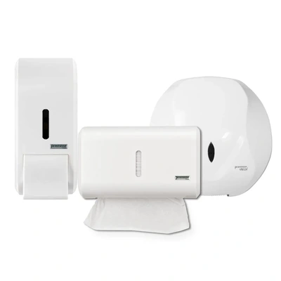 Kit Dispensers Urban Branco – Sabonete 400ml + Papel Toalha + Papel Higiênico Cai Cai