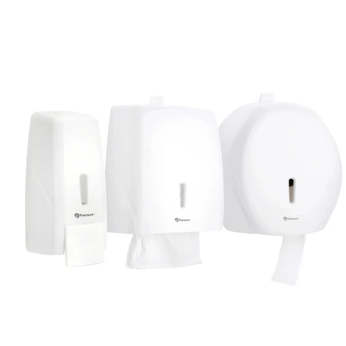 Kit Dispensers UP+ Branco – Sabonete + Papel Toalha + Papel Higiênico