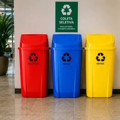Jogo com 3 Lixeiras 60 Litros Para Coleta Seletiva Sem Suporte 