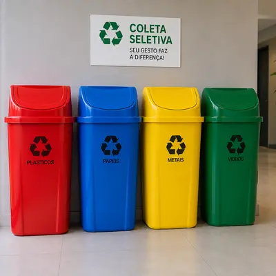 Jogo com 4 Lixeiras para Coleta Seletiva 60 Litros Sem Suporte