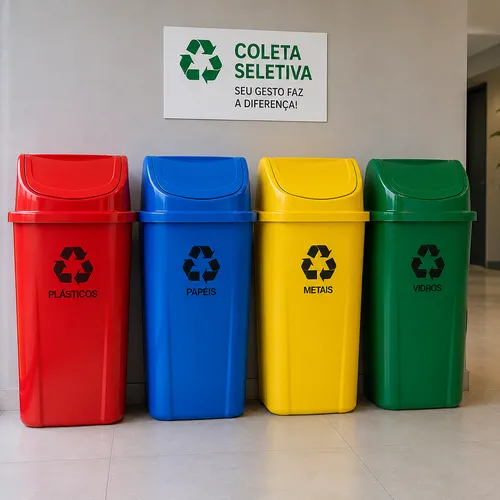 Jogo com 4 Lixeiras para Coleta Seletiva 60 Litros Sem Suporte
