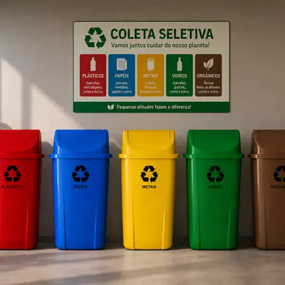 Jogo com 5 Lixeiras para Coleta Seletiva 60 Litros Sem Suporte