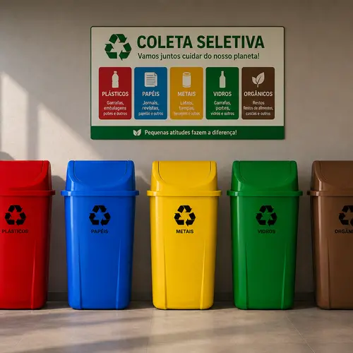 Jogo com 5 Lixeiras para Coleta Seletiva 60 Litros Sem Suporte