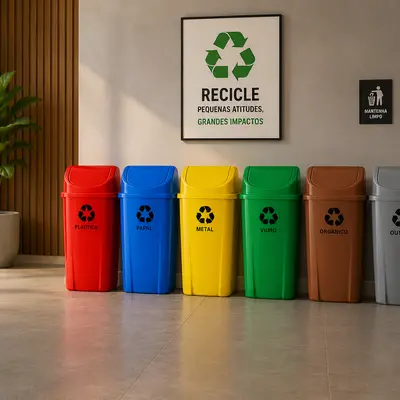 Jogo com 6 Lixeiras para Coleta Seletiva 60 Litros Sem Suporte