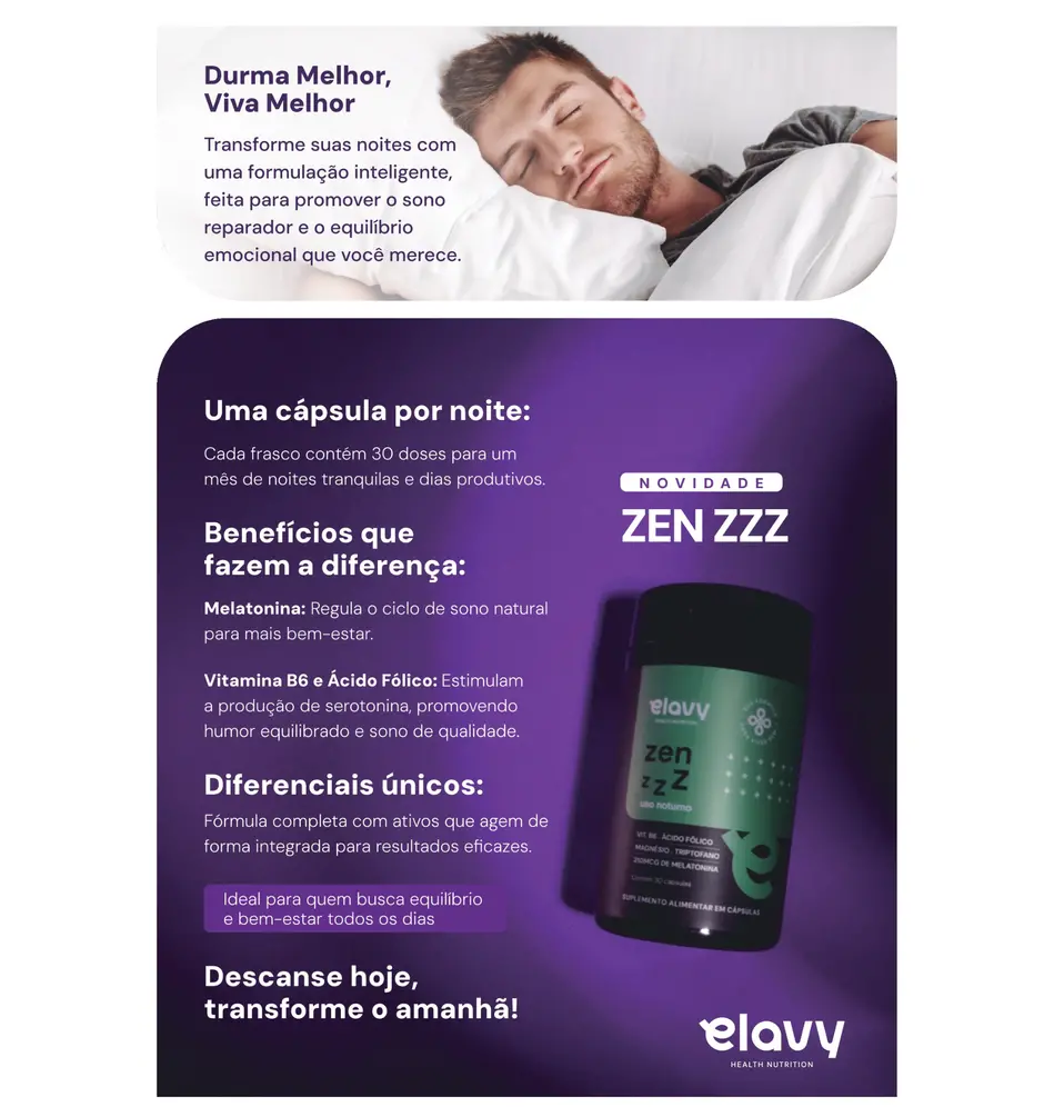 Zen zzZ: Sono com Triptofano + Melatonina | Elavy