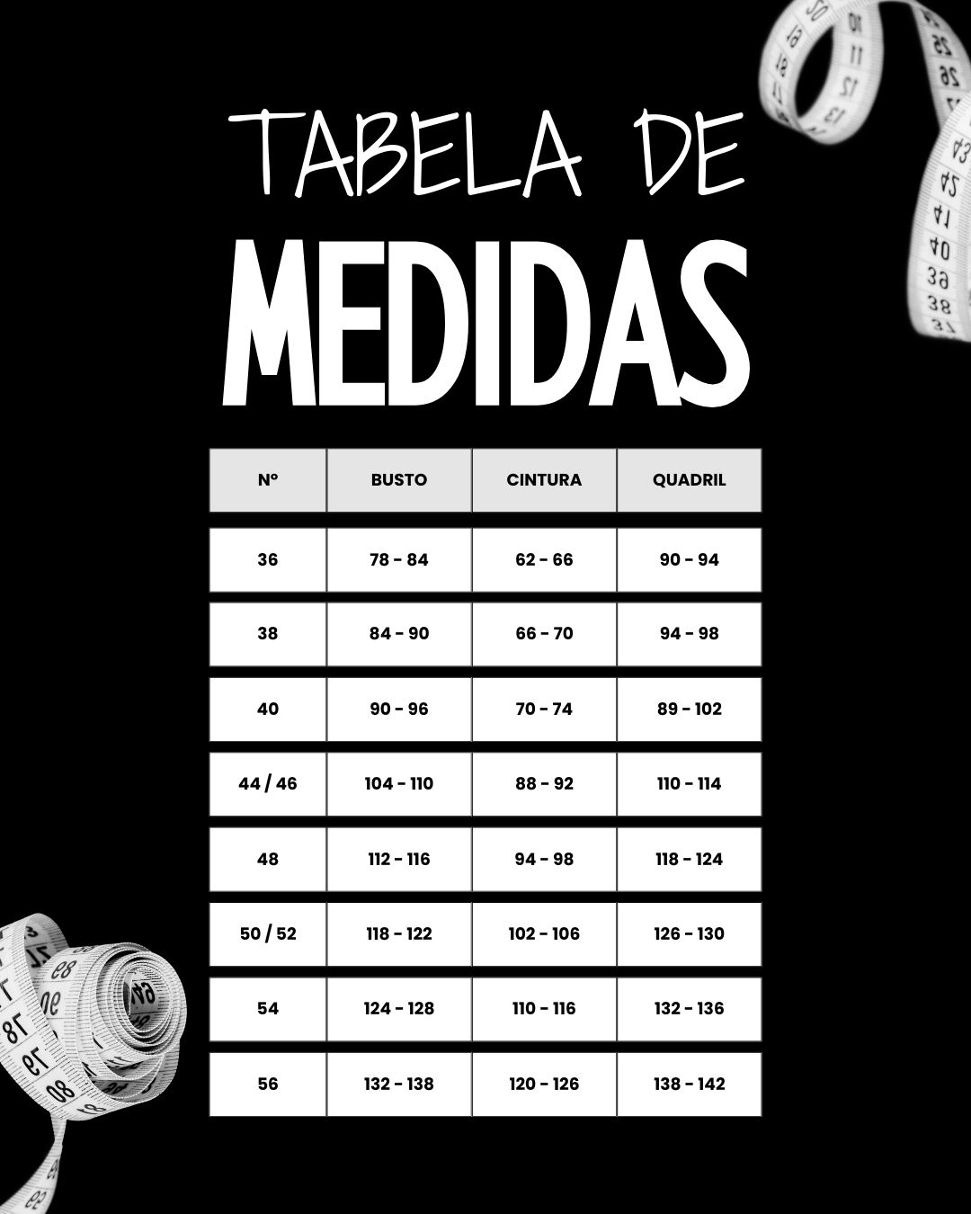 Tabela de medidas