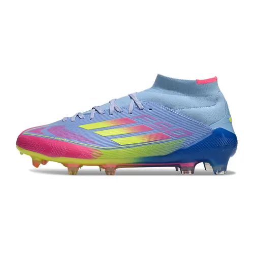Chuteira Campo Adidas F50 Cano Médio FG Azul e Rosa - Celestial Victory