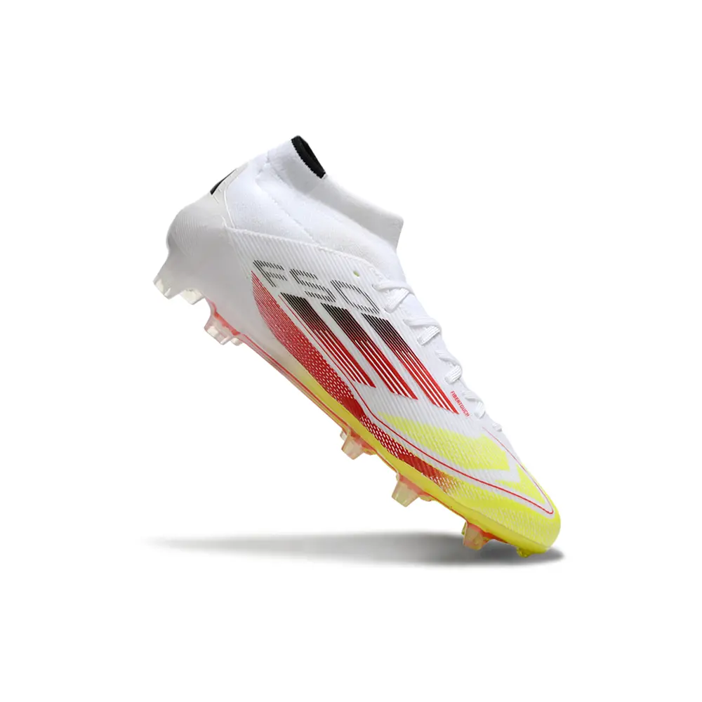 Chuteira Campo Adidas F50 Cano Médio FG Branca e Laranja