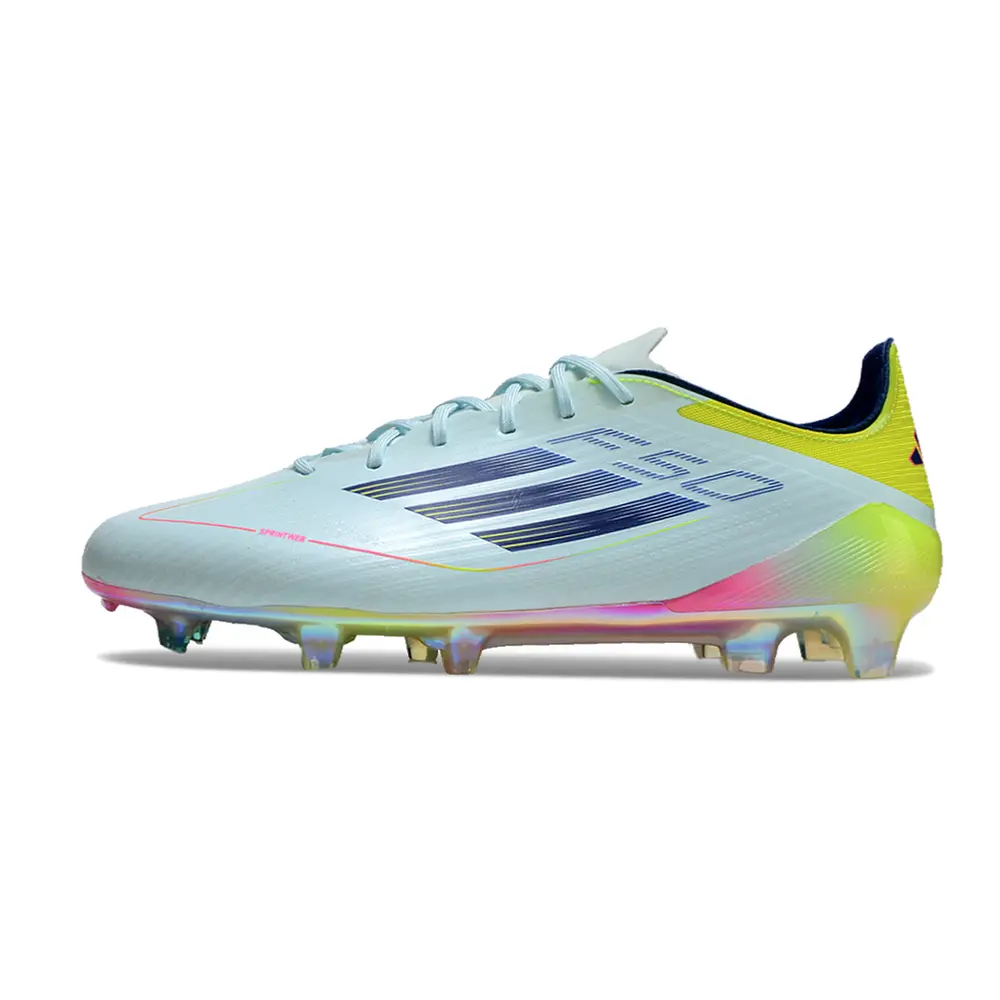 Chuteira Campo Adidas F50 FG Azul, Rosa e Amarelo