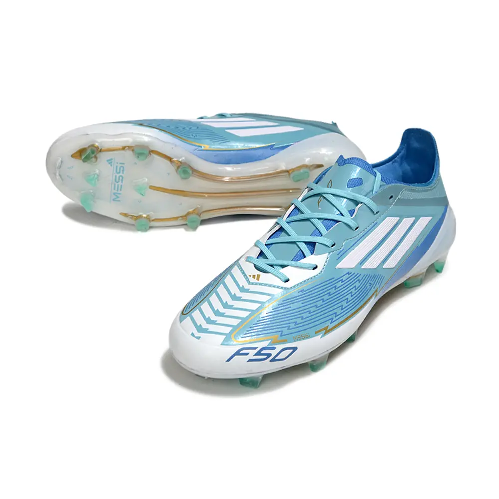 Chuteira Campo Adidas F50 FG Branca e Azul