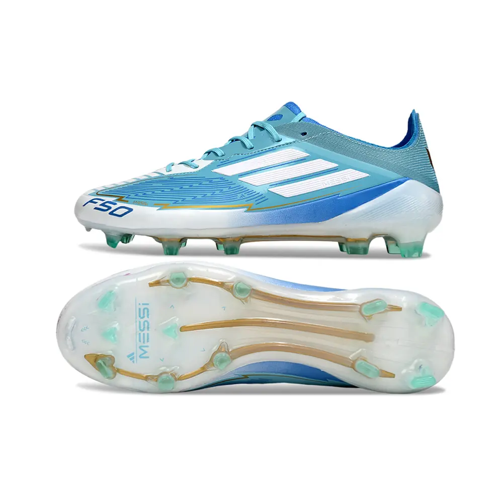 Chuteira Campo Adidas F50 FG Branca e Azul