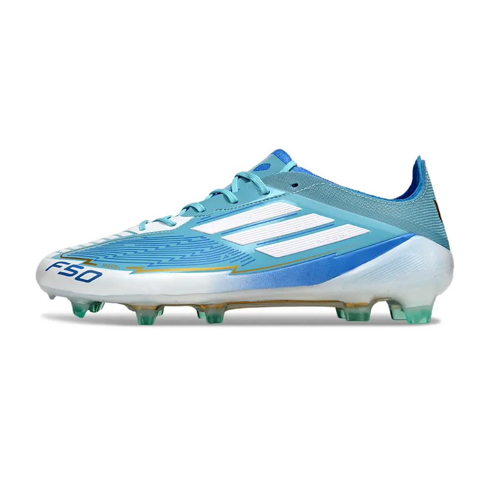 Chuteira Campo Adidas F50 FG Branca e Azul