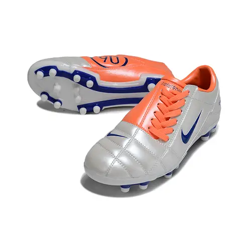 Chuteira Campo Nike Total 90 FG Branca, Laranja e Azul