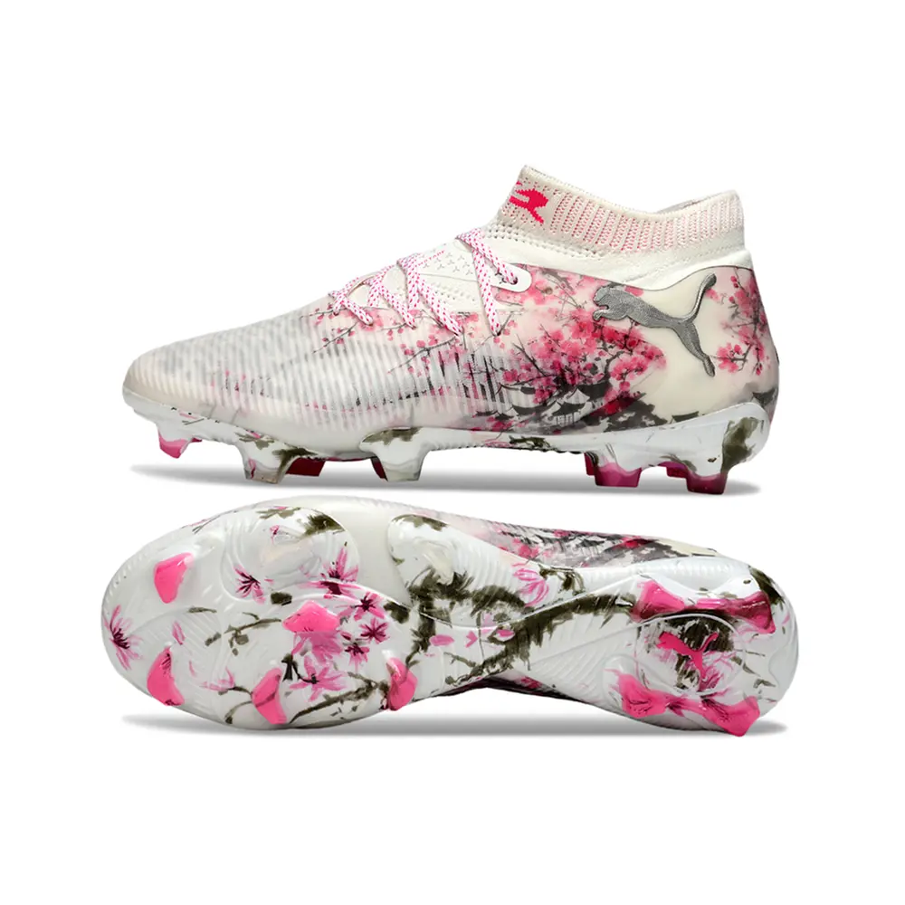 Chuteira Campo Puma Future 8 FG Branco e Rosa