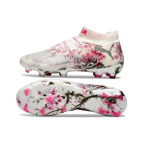 Chuteira Campo Puma Future 8 FG Branco e Rosa
