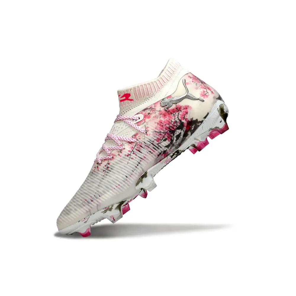Chuteira Campo Puma Future 8 FG Branco e Rosa