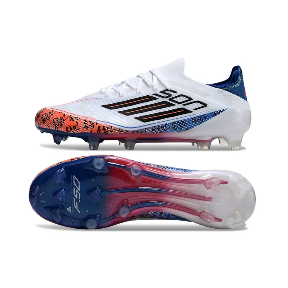 Chuteira Campo Adidas F50 FG Branca, Laranja e Azul