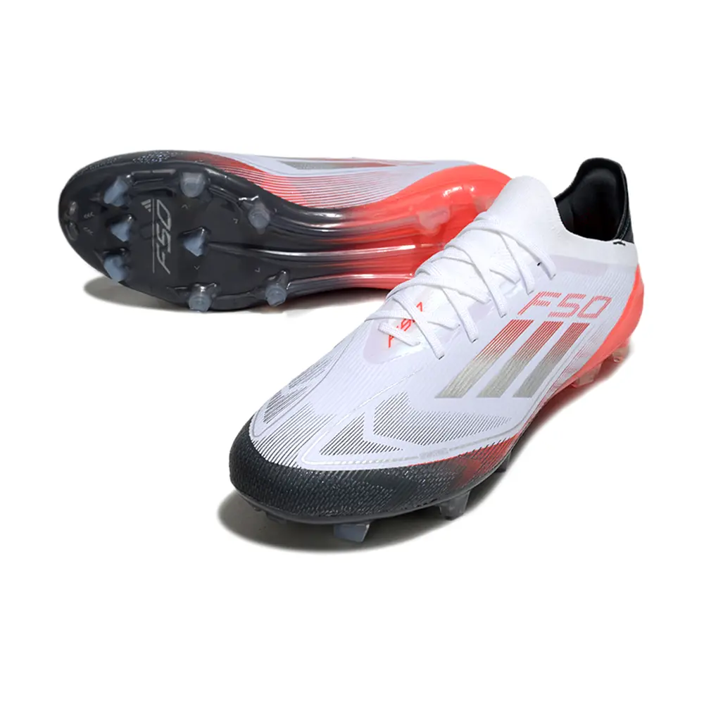 Chuteira Campo Adidas F50 FG Branca, Vermelha e Preto
