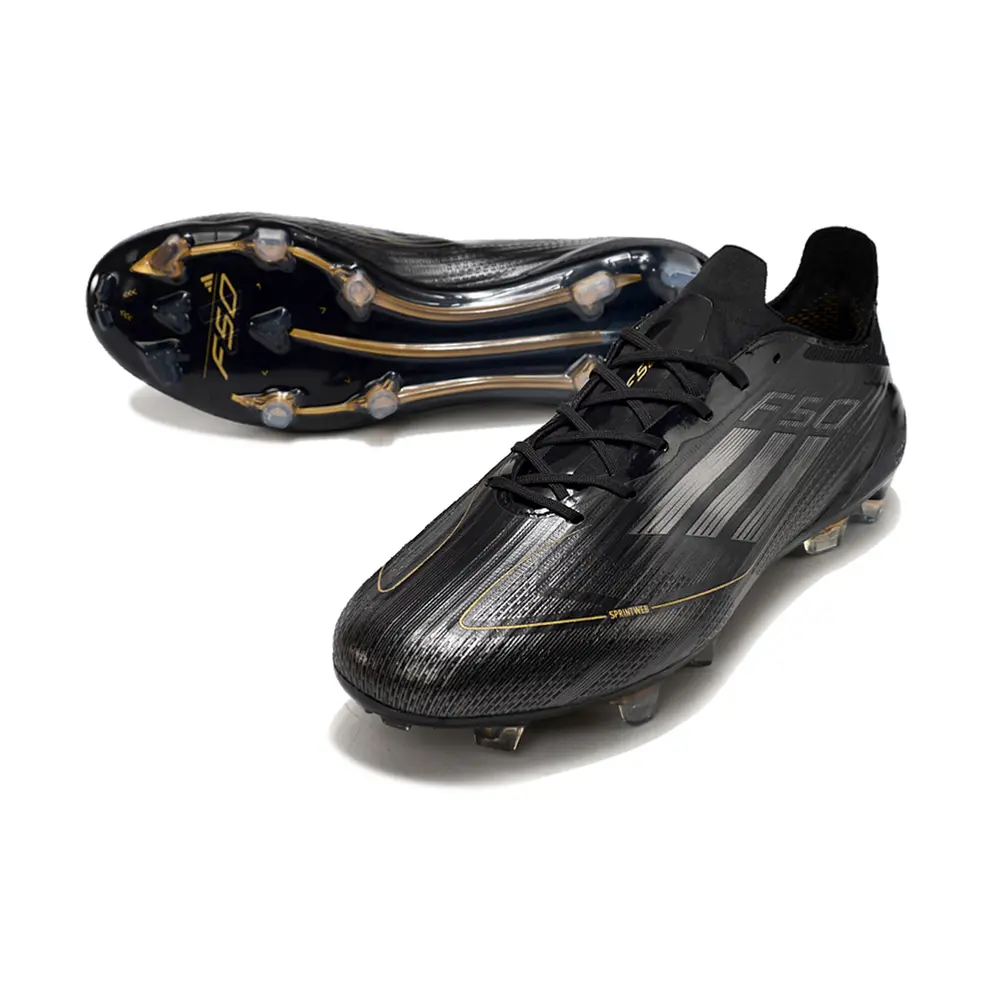 Chuteira Campo Adidas F50 FG Preta, Branca e Dourada