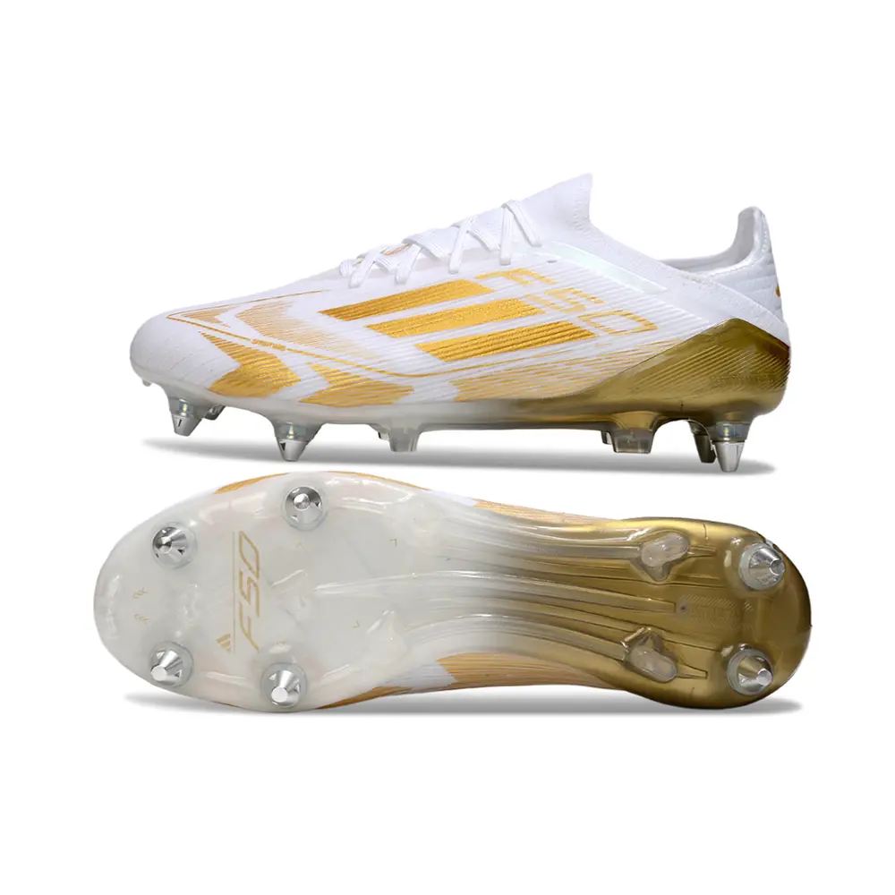 Chuteira Campo Adidas F50 Ponta de Aluminio Branca e Dourado