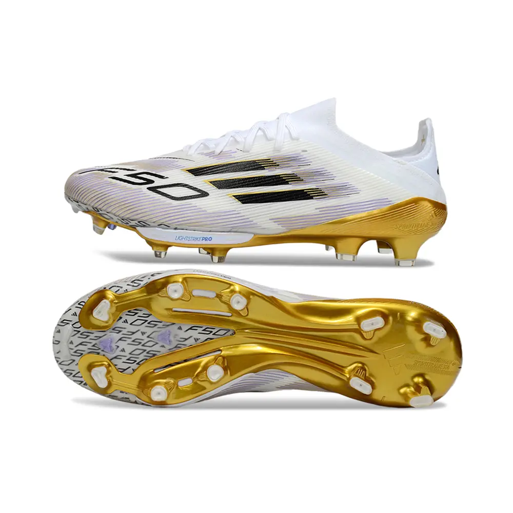 Chuteira Campo Adidas F50+ FG Branca e Dourada