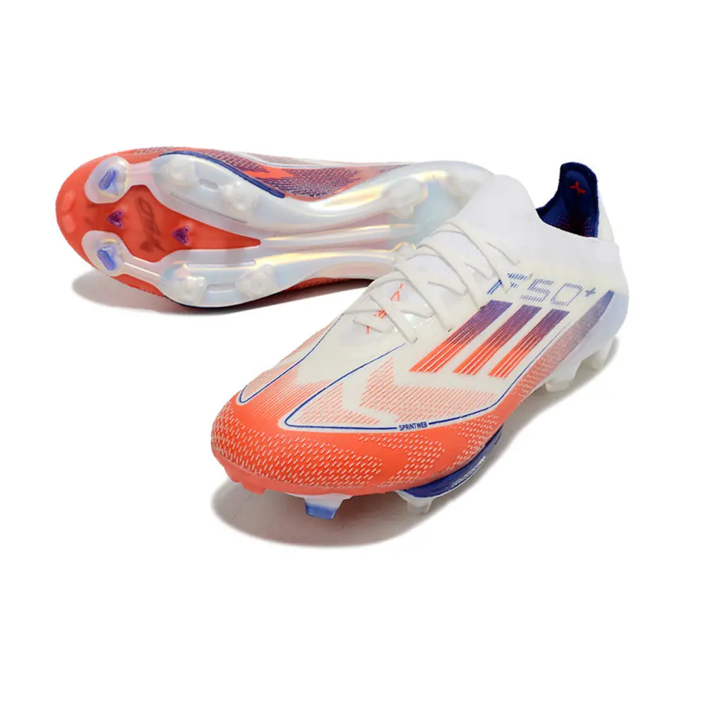 Chuteira Campo Adidas F50+ FG Branca, Azul e Vermelha