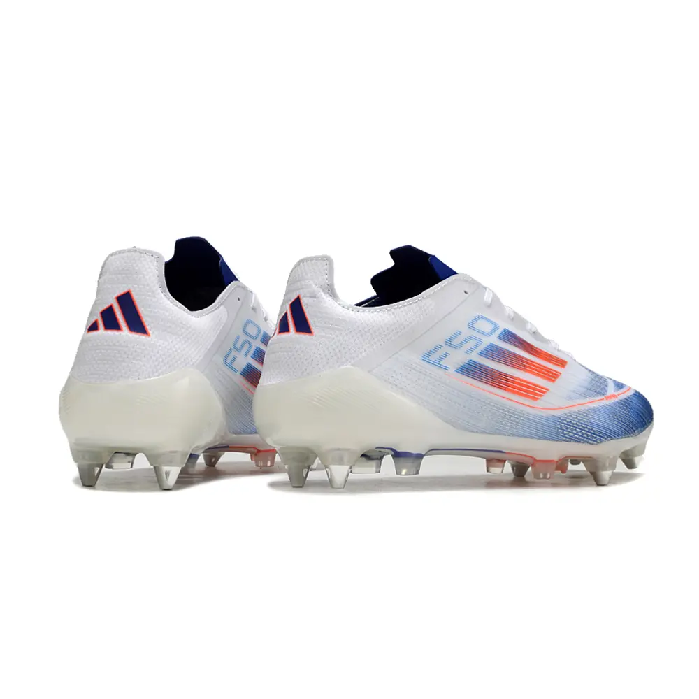Chuteira Campo Adidas F50 Ponta de Aluminio Branca, Azul e Vermelha "Advancement Pack"